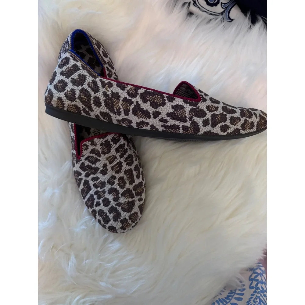 Rothy's The Loafer Mocha Spot Flats Women's Size 8.5 Leopard Animal Print